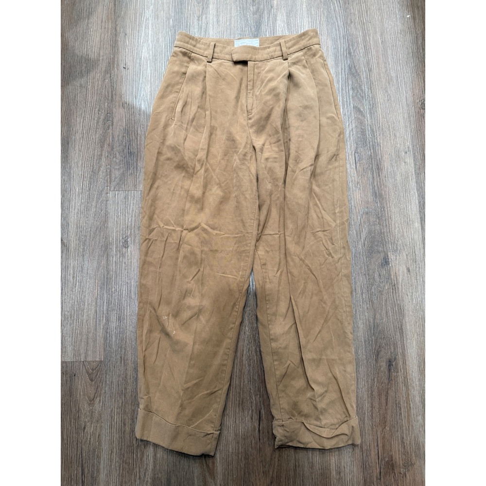Everlane Tan Brown Pleated Chino Trousers High Rise Lyocell Pants Size 0